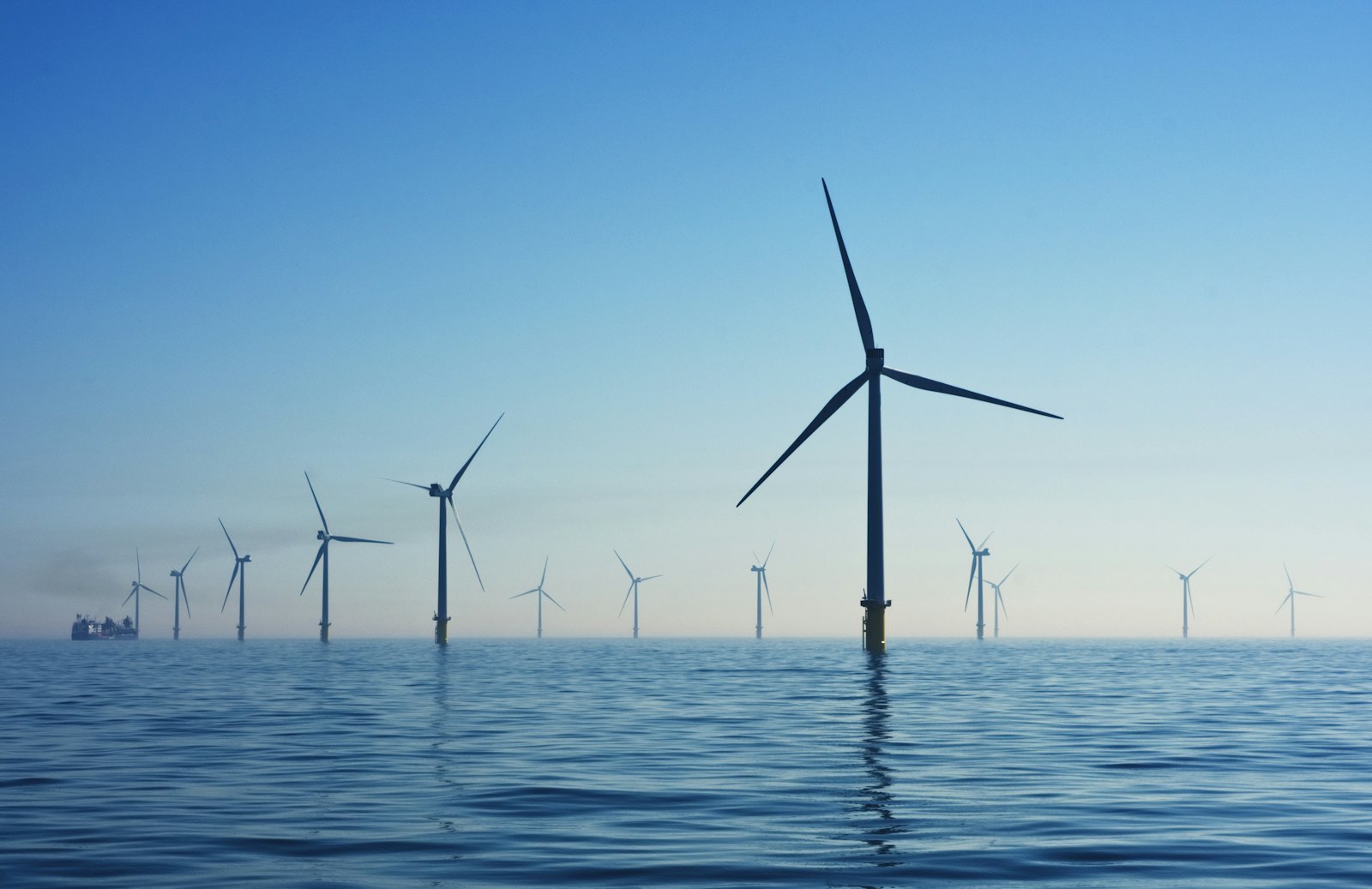 Offshore wind farm with turbines at sea